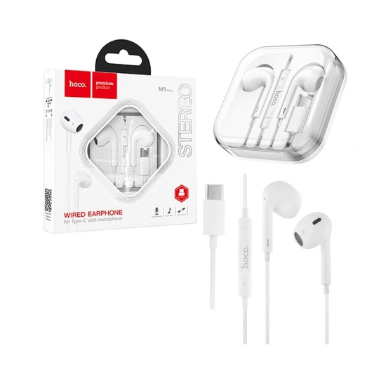 Hoco Earphones M1 Max Crystal for Type C with Mic 1.2m White